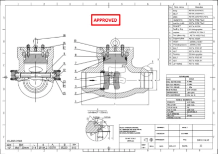 Approved general arrangement drawing with valve parts list